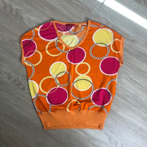 Vintage vibrant orange circle print retro abstract dolman short sleeve top - Picture 2 of 4